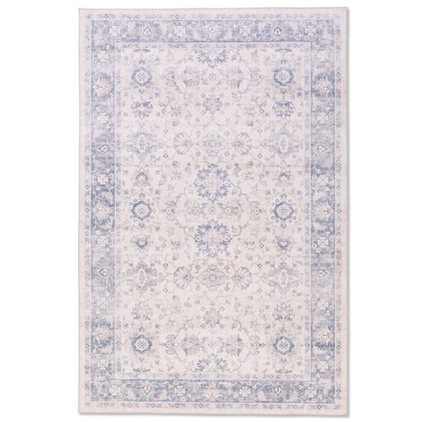 Erbanica Frosted Bloom 3 W x 5-ft L Rectangular Pastel Blue and Cream Washable Indoor Area Rug