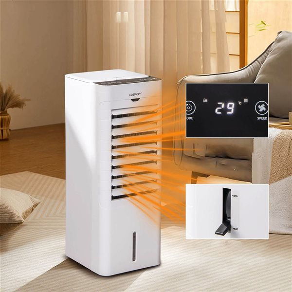 Costway 4-in1 Portable Evaporative Swamp Cooler and Heater w/ Oscillation - White
