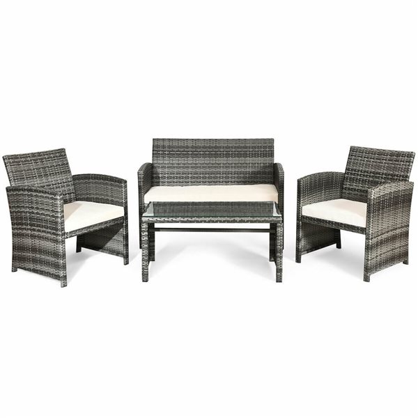 Patio Set Rona Costway 4 Pcs PE Rattan Patio Furniture Set - Grey HW50276-0 | RONA