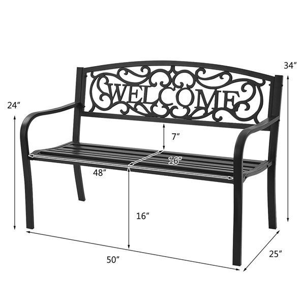 Costway Steel Garden Bench - Black