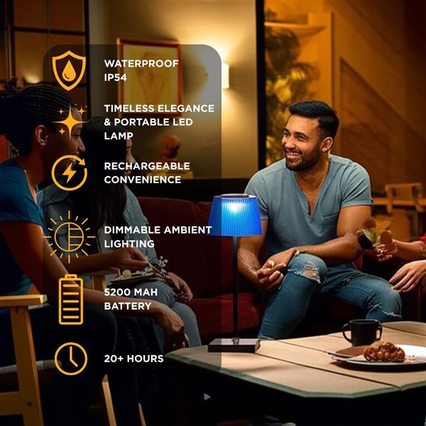 Abbott Outdoor LED Rechargeable Table Lamp 15-in w/ Fluted Shade - Blue