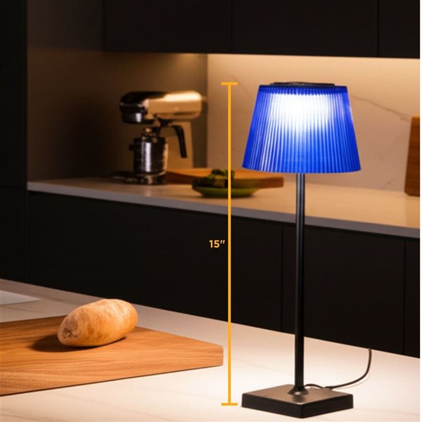 Abbott Outdoor LED Rechargeable Table Lamp 15-in w/ Fluted Shade - Blue