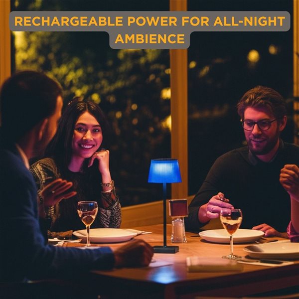 Abbott Outdoor LED Rechargeable Table Lamp 15-in w/ Fluted Shade - Blue