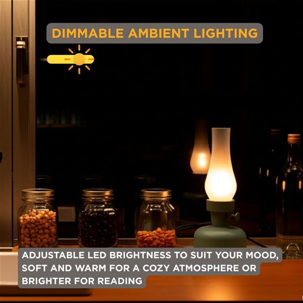 Abbott Lantern LED Rechargeable and Dimmable Table Lamp 10.5-in w/ Glass Shade - Green