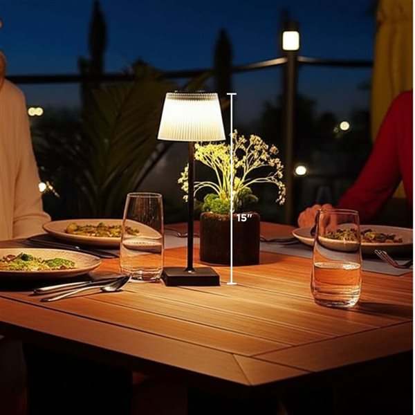 Abbott Outdoor LED Rechargeable Table Lamp 15-in w/ Fluted Shade - Frost