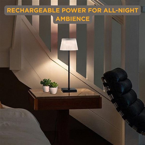 Abbott Outdoor LED Rechargeable Table Lamp 15-in w/ Fluted Shade - Frost