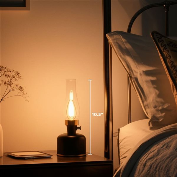 Abbott Lantern LED Rechargeable and Dimmable Table Lamp 10.5-in w/ Glass Shade - Black