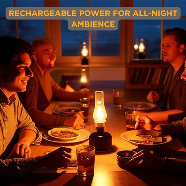 Abbott Lantern LED Rechargeable and Dimmable Table Lamp 10.5-in w/ Glass Shade - Black