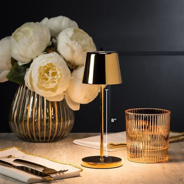 Abbott Crosby LED Rechargeable and Dimmage Table Lamp 8-in - Gold