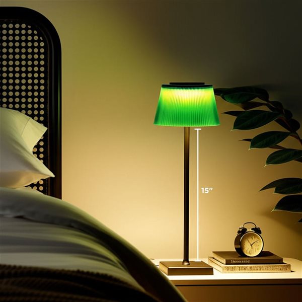 Abbott Outdoor LED Rechargeable Table Lamp 15-in w/ Fluted Shade - Green