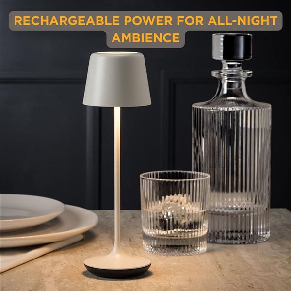 Abbott Bell-Shaped LED Rechargeable and Dimmable Table Lamp 9.5-in w/ Charging Base - White