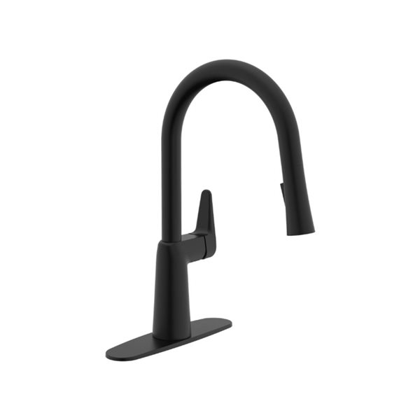 CraftX Blis Matte Black Single Lever Handle Deck-Mount Pull Down Kitchen Faucet w/ Deck Plate