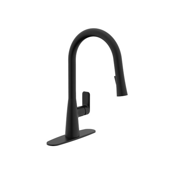 CraftX Vibe Matte Black Single Lever Handle Deck-Mount Pull Down Kitchen Faucet w/ Deck Plate