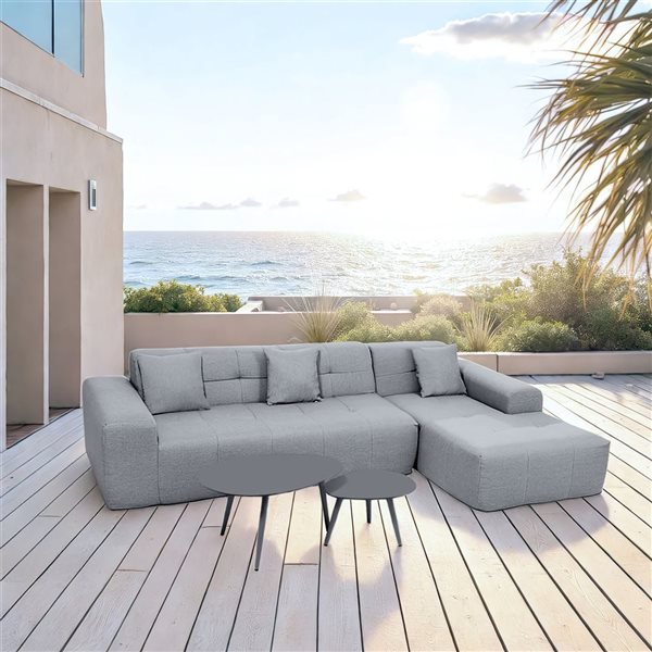 Deko Living Outdoor Compressed Modular Sectional Sofa and Coffee Table Set - Grey