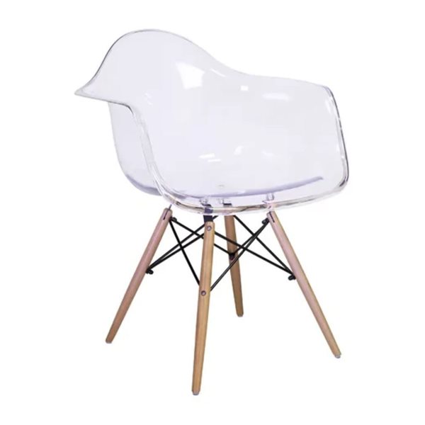 Plata Import Clear Plastic Armrest Moulded Dining Chair w/ Wood Legs
