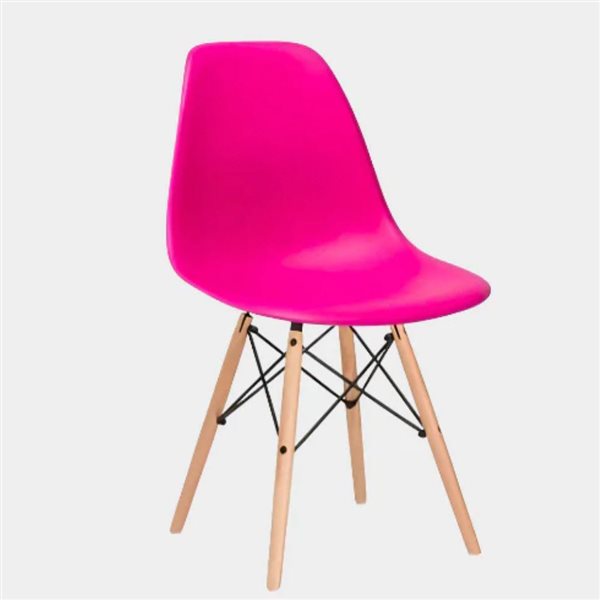 Plata Import Eiffel Pink Plastic Dining Chair w/ Wood Legs