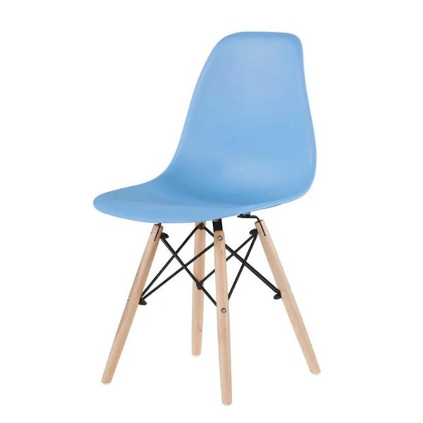 Plata Import Eiffel Blue Plastic Dining Chair w/ Wood Legs