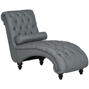 HOMCOM Grey Linen-Look Button Tufted Indoor Chaise Lounge w/ Pillow