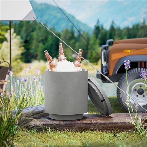 HOMCOM 10-L Outdoor Cooler Side Table w/ Removable Ice Bucket - Light Grey