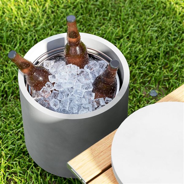 HOMCOM 10-L Outdoor Cooler Side Table w/ Removable Ice Bucket - Light Grey