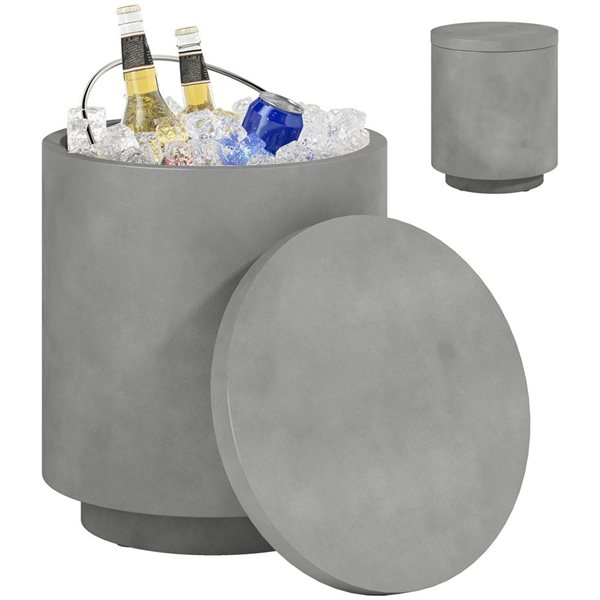 HOMCOM 10-L Outdoor Cooler Side Table w/ Removable Ice Bucket - Light Grey