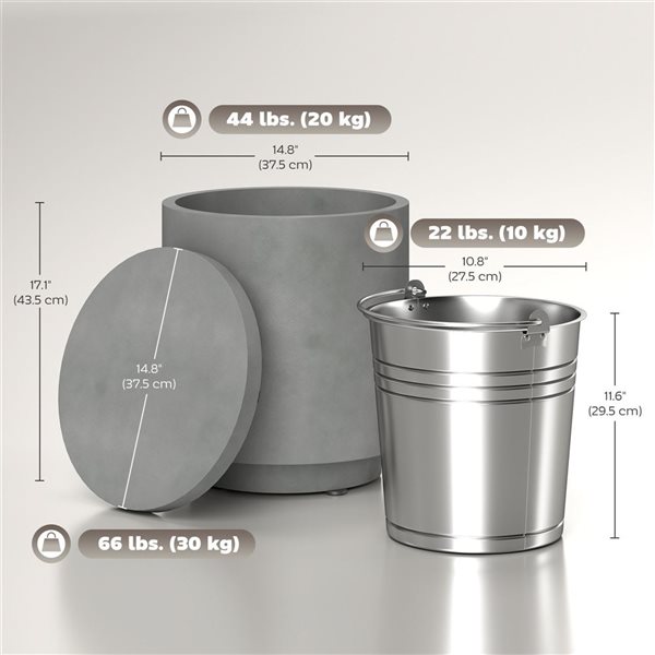 HOMCOM 10-L Outdoor Cooler Side Table w/ Removable Ice Bucket - Light Grey