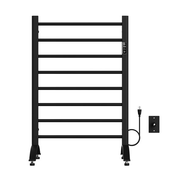 GEF Savon 8-Bar Freestanding Electric Towel Warmer w/ timber - Matte Black