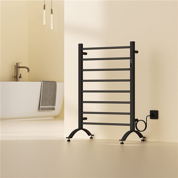 GEF Savon 8-Bar Freestanding Electric Towel Warmer w/ timber - Matte Black