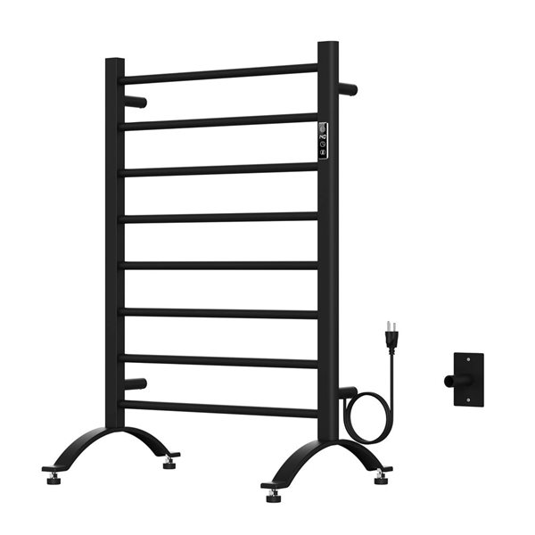 GEF Savon 8-Bar Freestanding Electric Towel Warmer w/ timber - Matte Black
