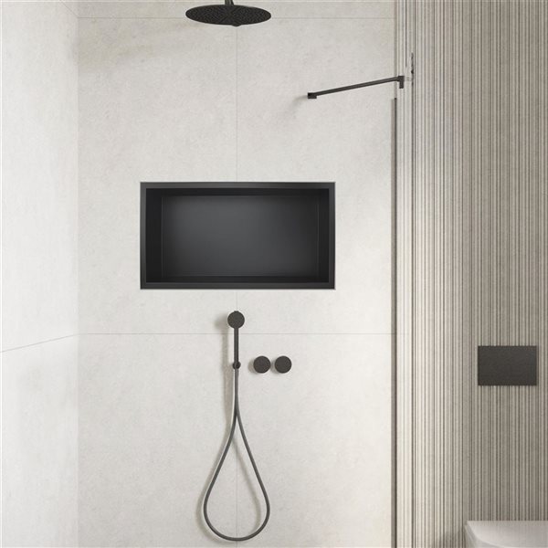GEF Alyssa 12 x 24-in Stainless Steel Shower Niche w/ Shelf - Matte Black