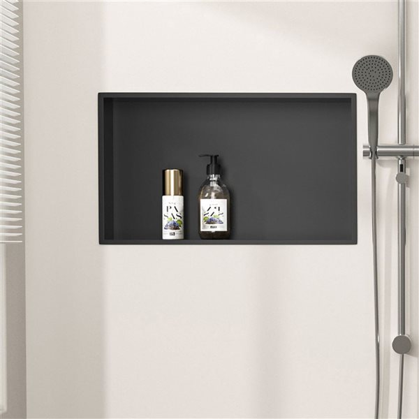 GEF Alyssa 12 x 24-in Stainless Steel Shower Niche w/ Shelf - Matte Black