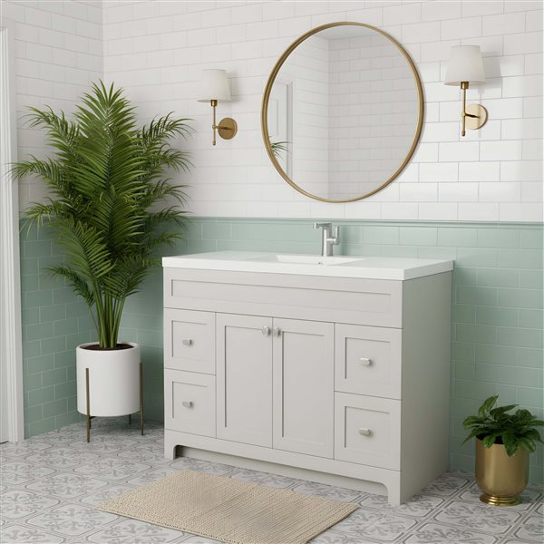 CUTLER KITCHEN & BATH Daisy 48 W x 21 D x 36.5-in H Willow Grey Standing Bathroom Vanity w/ Cultured Marble Top and Sink