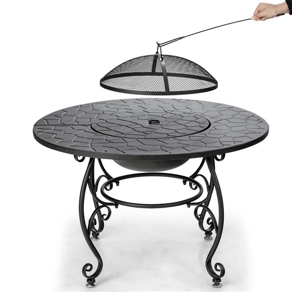 Costway 35.5-in Round Patio  Charcoal Wood Burning Fire Pit Dining Table w/ Cooking BBQ Grate