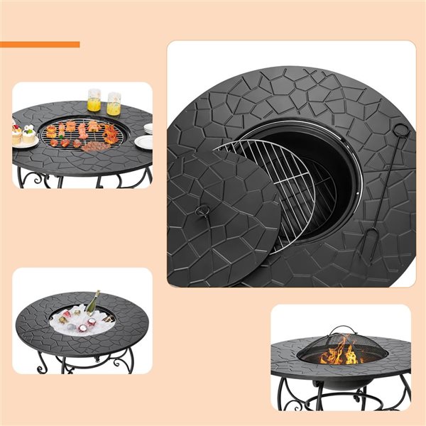 Costway 35.5-in Round Patio  Charcoal Wood Burning Fire Pit Dining Table w/ Cooking BBQ Grate