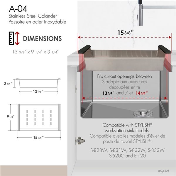 Stylish 15 3/8-in Stainless Steel Workstation Colander