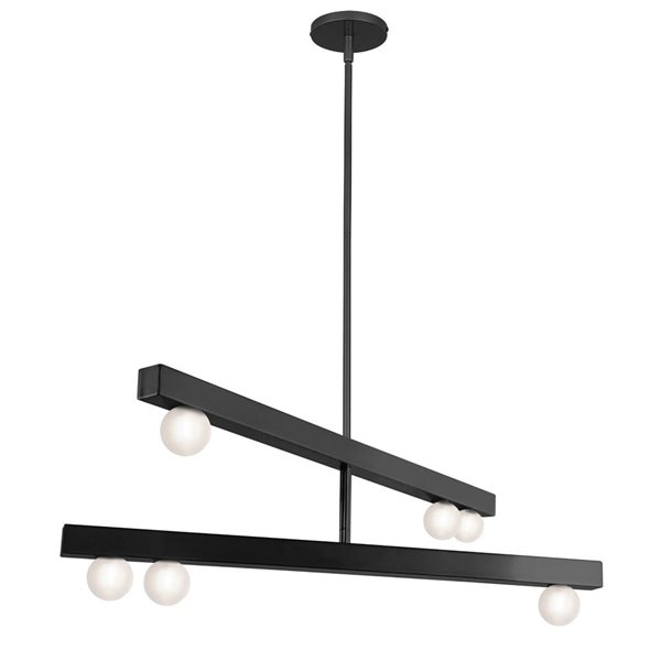 Dainolite Raleigh 6-Light 30-in Linear Chandelier with White Glass Shade - Matte Black Finish