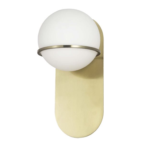 Dainolite Sofia 40W 12-in 1 Light Vertical Wall Sconce with White Glass Globe Shade - Aged Brass