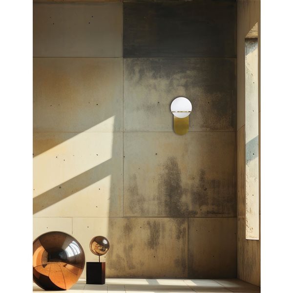 Dainolite Sofia 40W 12-in 1 Light Vertical Wall Sconce with White Glass Globe Shade - Aged Brass