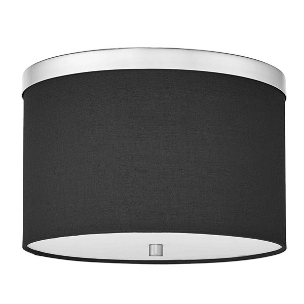 Dainolite Frederica 12-in Dia. 2-Light Flushmount with Cylinder Black Fabric Shade - Polished Chrome