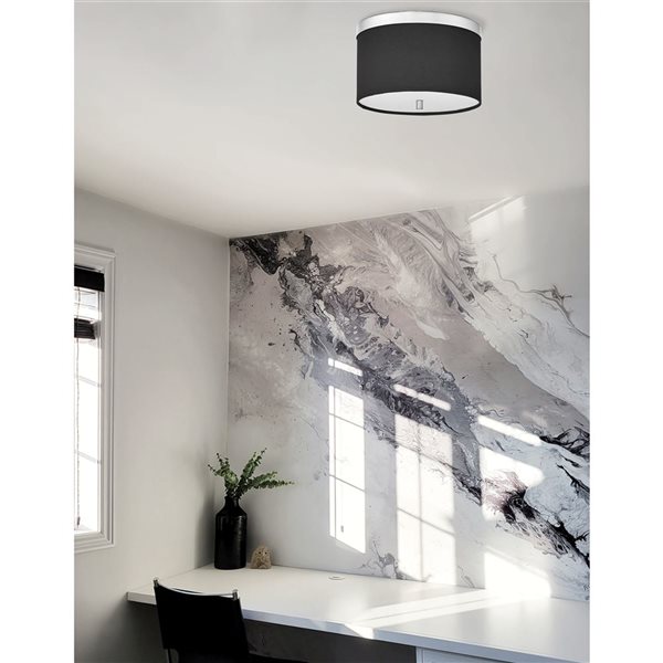 Dainolite Frederica 12-in Dia. 2-Light Flushmount with Cylinder Black Fabric Shade - Polished Chrome