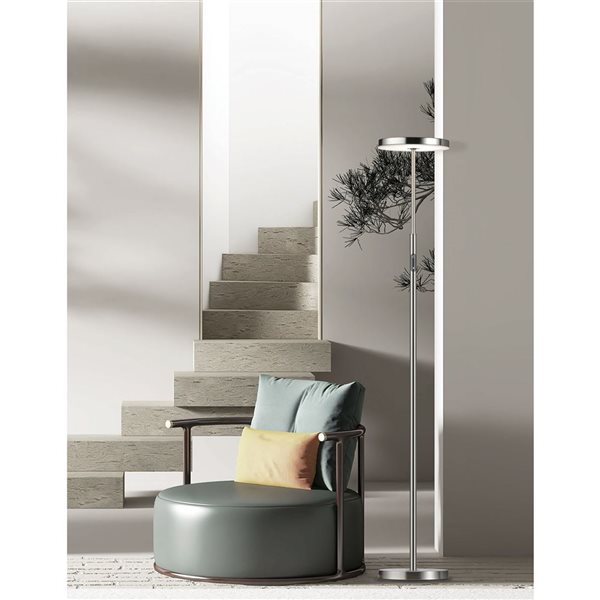 Dainolite Francine 30W 54-in Satin Nickel Metal Floor Task Lamp with White Acrylic Diffuser