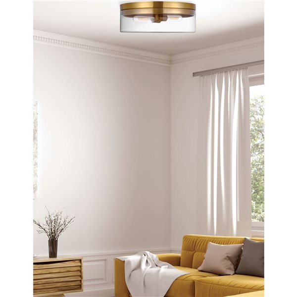 Dainolite Fiona 6 x 14-in Dia. 2-Light Flushmount with Clear Glass Cylinder Shade - Aged Brass