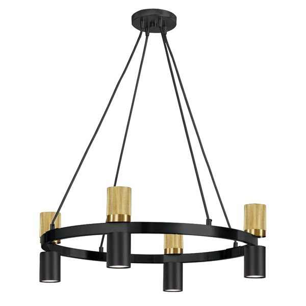 Dainolite Cerelia 8-Light 24-in Modern Drum Chandelier - Matte Black/Aged Brass