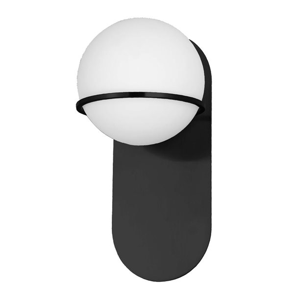 Dainolite Sofia 40W 12-in 1 Light Vertical Wall Sconce with White Glass Globe Shade - Matte Black