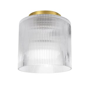 Dainolite Nadine 1-Light 7-in Dia. Flushmount with Clear Drum Fluted Glass Shade - Aged Brass