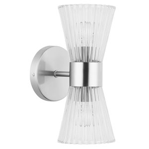 Dainolite Vienna 120W 11.5-in 2-Light Wall Sconce with Clear Ribbed Cone Back to Back Glass Shades - Polished Chrome