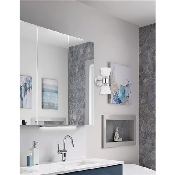 Dainolite Vienna 120W 11.5-in 2-Light Wall Sconce with Clear Ribbed Cone Back to Back Glass Shades - Polished Chrome