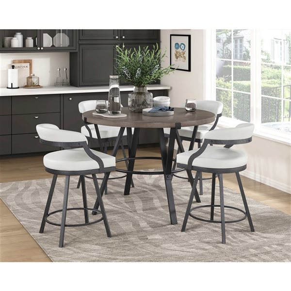 HomeTrend Set of 2 Swivelling Counter Height Chairs in Faux Leather - White