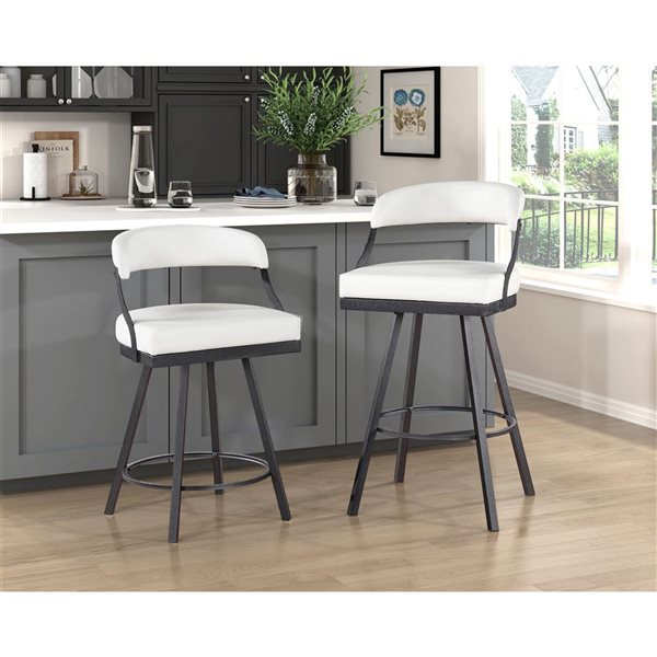 HomeTrend Set of 2 Swivelling Bar Height Chairs in Faux Leather - White