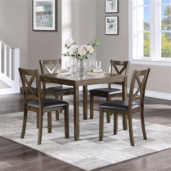 HomeTrend 5 Pcs Square Dinette Set w/ X-Back Chairs - Dark Brown